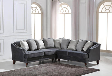 Hampton Luxury Dark Grey Velvet Corner Sofa with Stylish Rolled Arms & Decorative Piping - UK Luxury Furniture